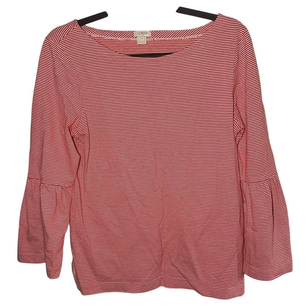 J. Crew Women's Red‎ White Striped Peplum Long Sleeve Top Size Small
